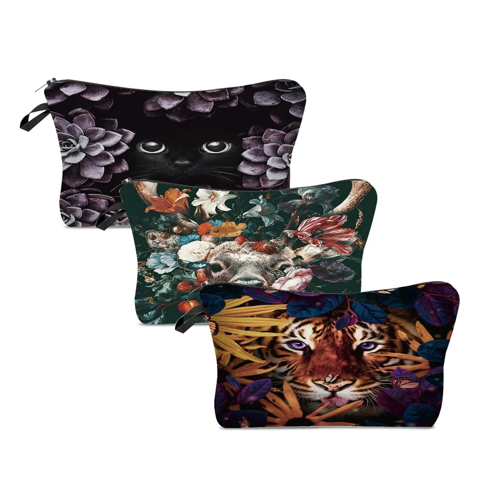 

Women Portable Cosmetic Bags Jungle Animal Print Wash Bag Pouch Travel Storage Zip Toiletries Organizer Female Pocket Money Bag