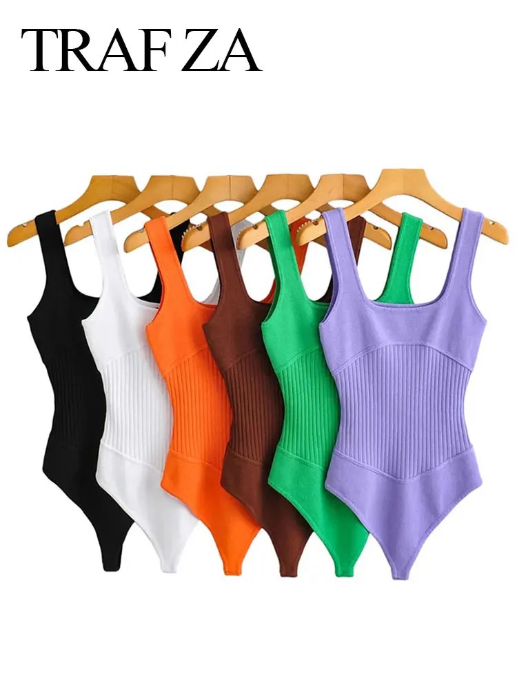 

TRAF ZA Skin-Friendly Knitted Elastic Waist Sexy Fashion Women's Clothing Versatile Solid Color Multicolor Vest Lady Jumpsuit