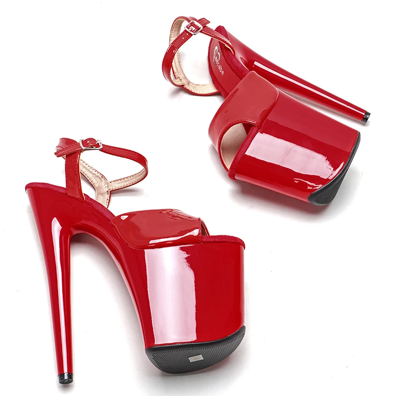 Leecabe 20CM/8inches RED Patent Platform Shoes Sexy  High Heels Pole Dance shoes