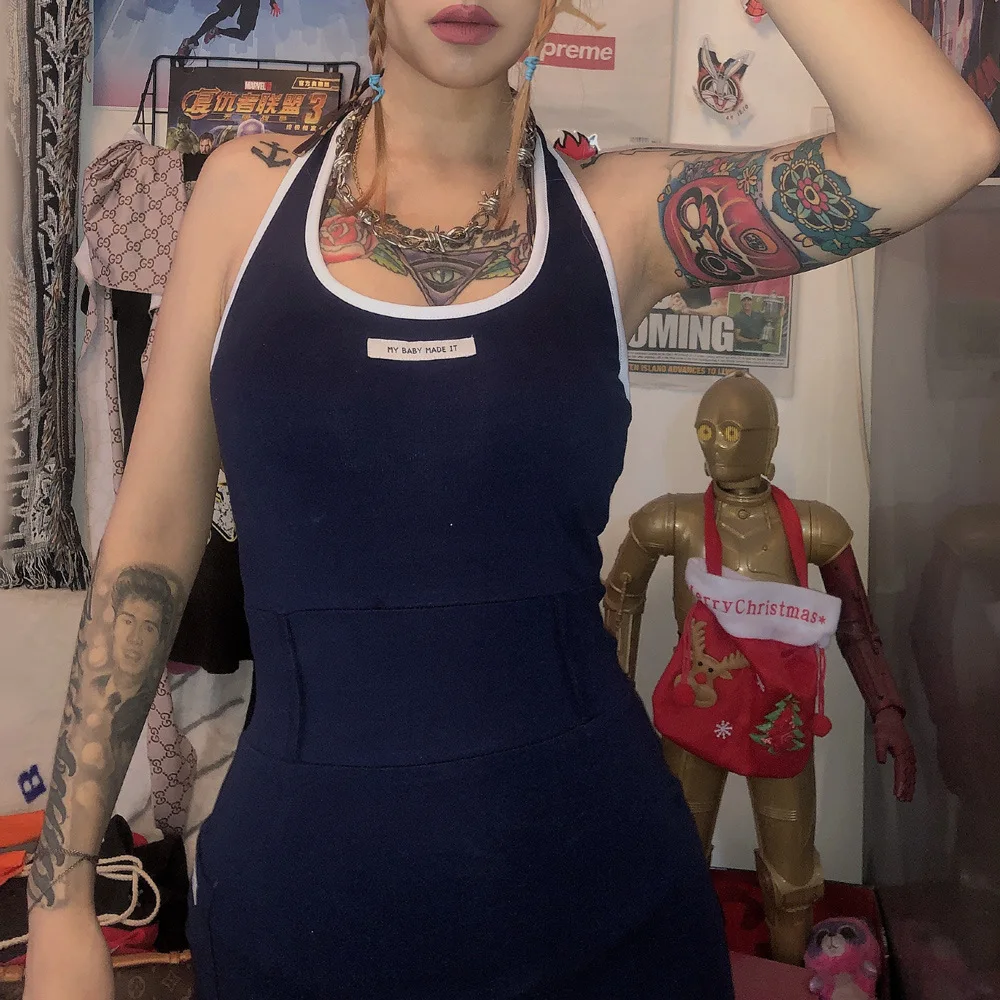 

Summer Dress Women 2022 New Women's Wear Neck Hanging U-neck Middle Waist Split Dress Vestido Feminino