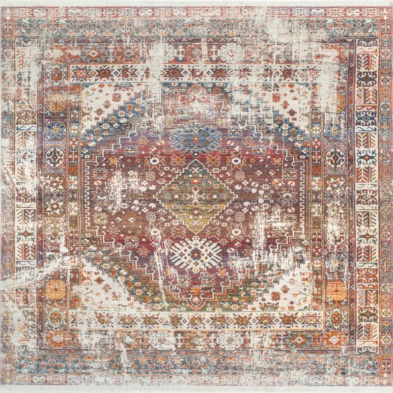 

Mesmerizing Rust-Colored 2' 6" x 6' Medallion Fringe Runner Rug - Perfect for Adding a Touch of Class to Any Home.