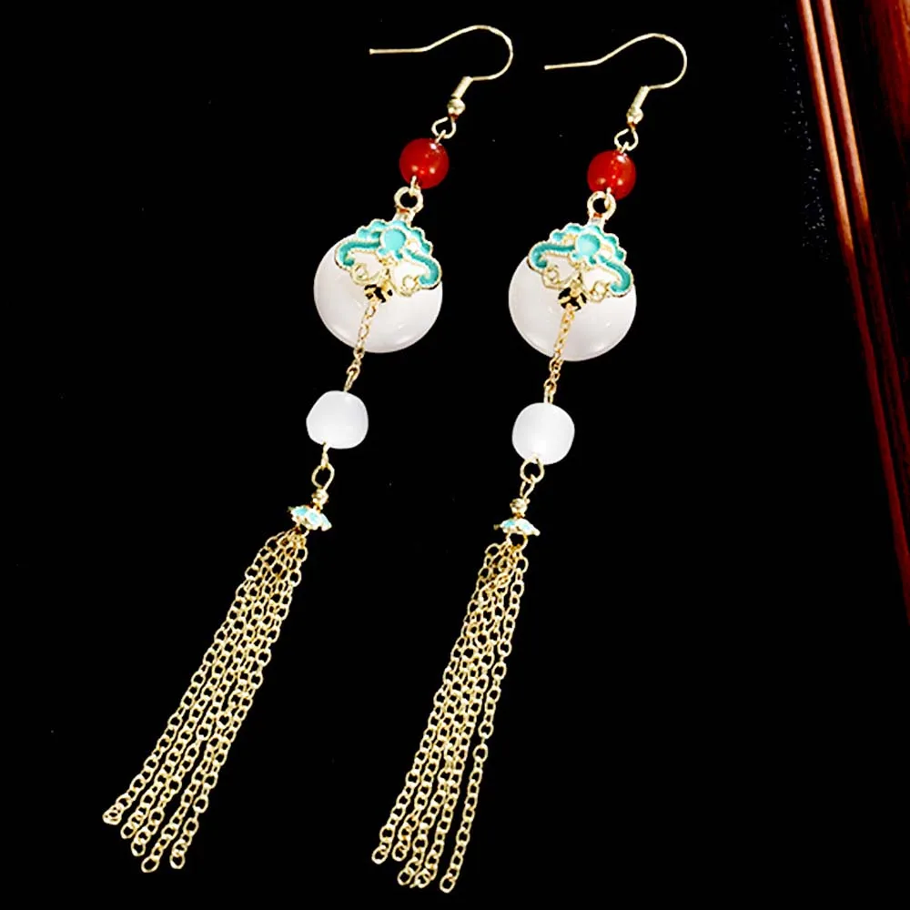 Китайские антикварные висячие серьги Hanfu длинные серьги-кисточки для ушей