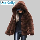 Женское зимнее плотное теплое меховое пальто, куртки, Женское пальто из искусственного меха с длинным рукавом, роскошное пальто из лисьего меха с капюшоном
