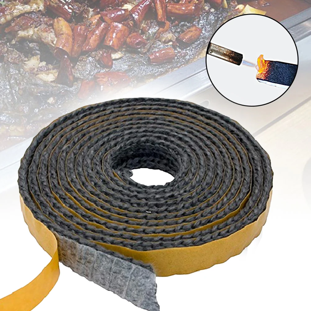 

2M Black Flat Stoves Rope Self Adhesive Glass Chimney Door Stove Fireplace Sealing Tape Replacement Gasket Cord 15 X 2mm