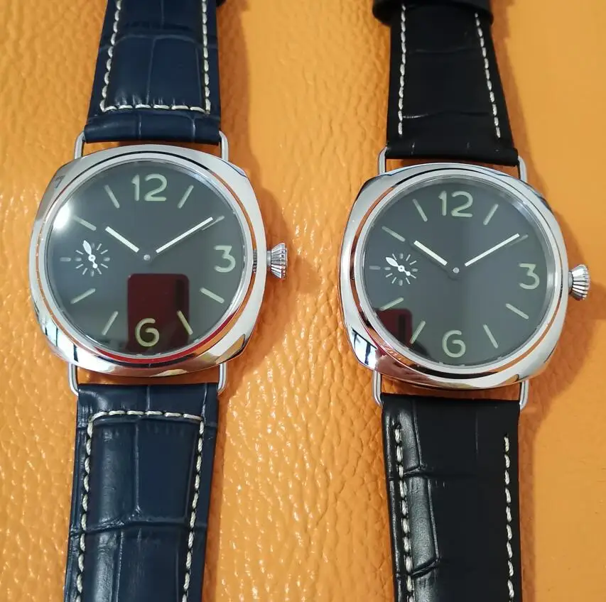 

No logo 45mm stainless steel case Manual mechanical men's Watch Sandwich dial green number Seagull movement Sapphire crystal