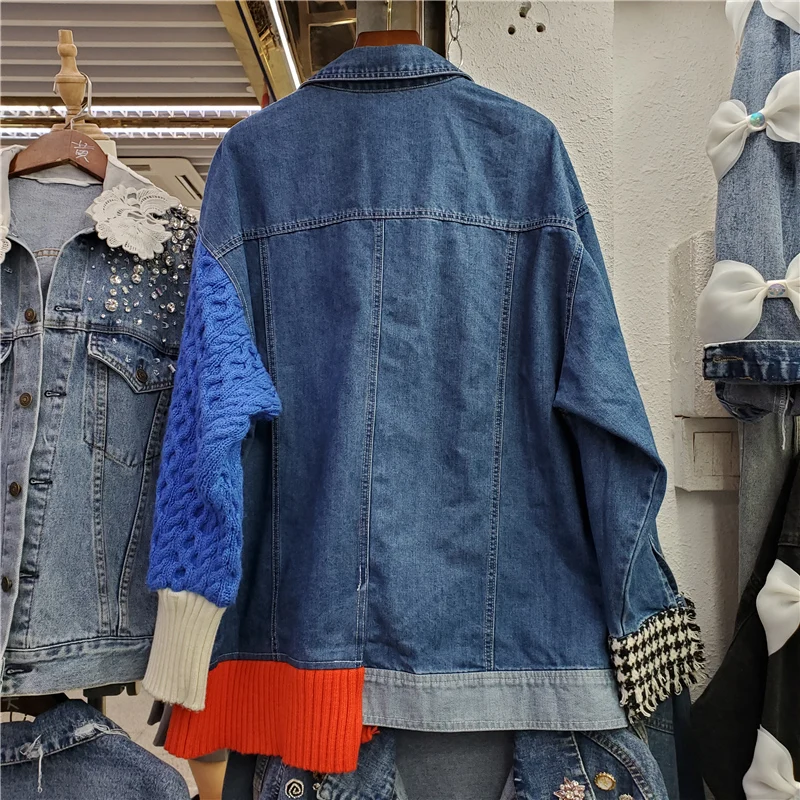 Модная клетчатая куртка с узором гусиные лапки и вязаными рукавами контрастного