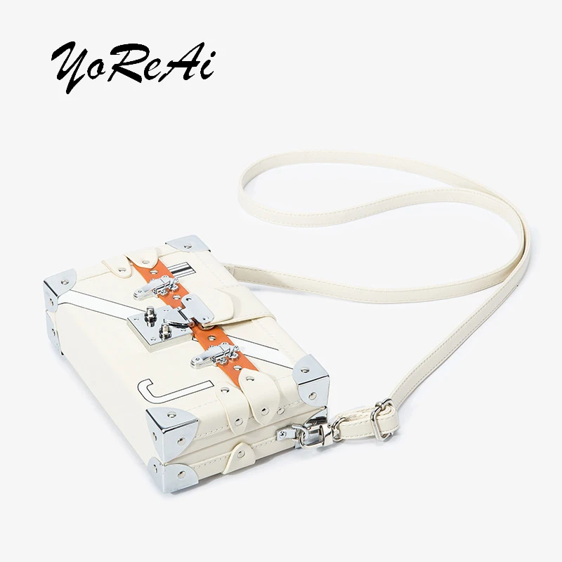 

YoReAi Women's Cute Student Shoulder Bag PU Lock Small Square Bags Thin Line Letter Box Wallet Fashion Clutch Mobile Phone Pouch