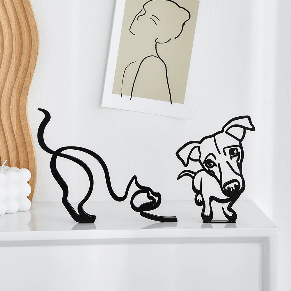 

Office desk black cat dog art statue accessories Room home decor metal sculpture animals Gift decor silhouette ornament