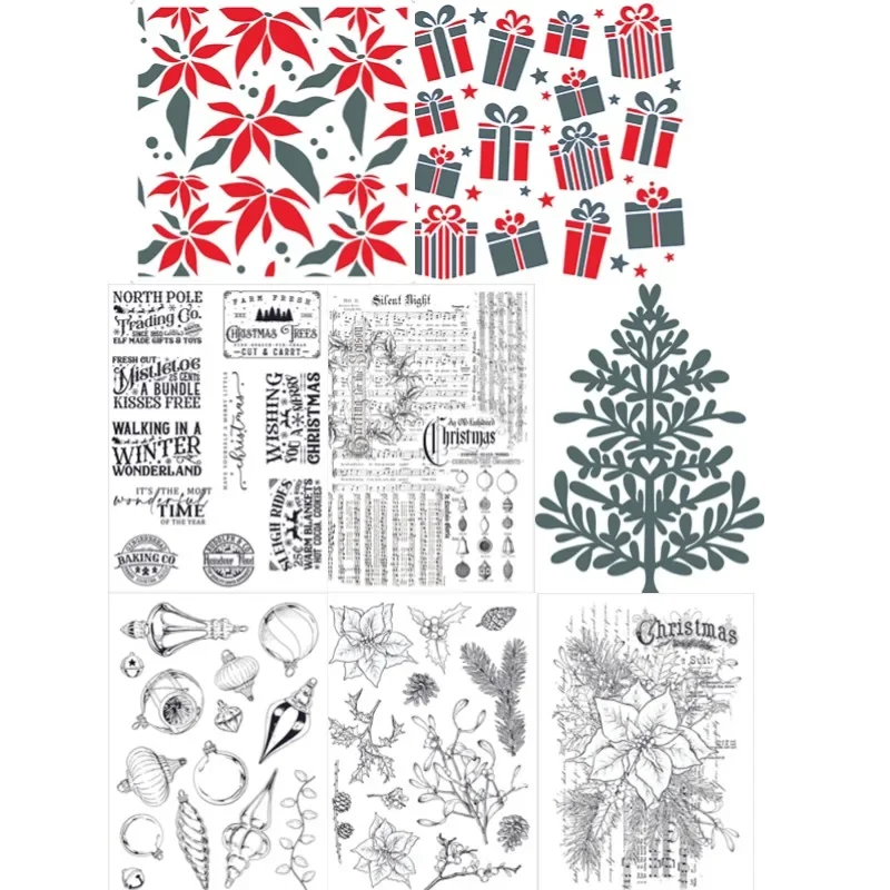 Вырубать Рождественскую Carol Вневременное приряжение Зелень Пуансеттия Сердце