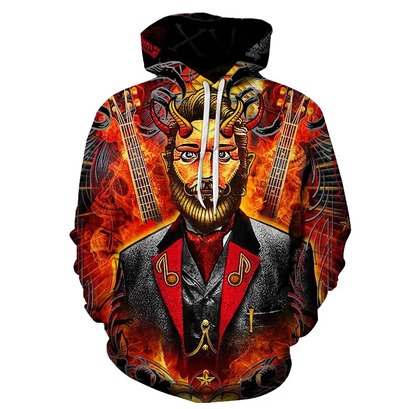 

2022Flaming bull head mask man Art hoodie NewFashion Long Sleeves 3D Print Sweatshirts Men/women skull Jacket dropshiping