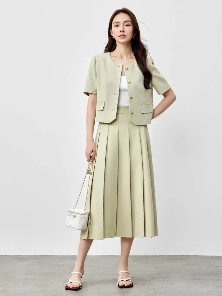 SENTUBILA женские комплекты с юбкой летние укороченные куртки подплечниками 2025