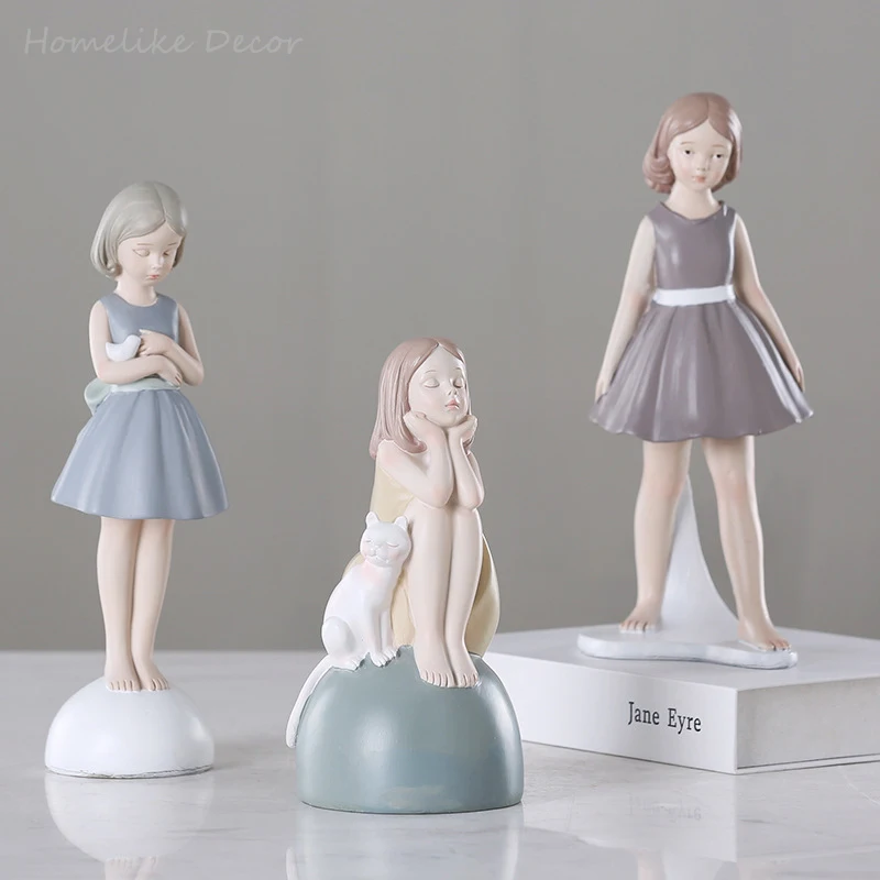 

1pc Modern Cute Girl Ornament Resin Little Girl Miniature Home Decoration Statue Christmas Gift Figurine