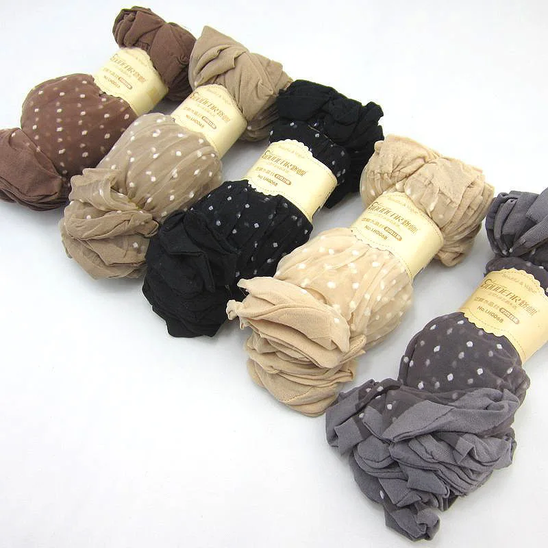 20PCS=10Pairs Dot Silk Socks Women Transparent Thin Breathable Summer Nylon Short Stock Female Non-Slip Stretch Ankle Sexy Socks