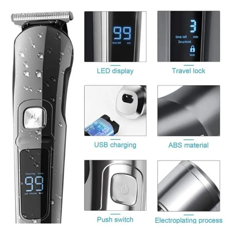 

Машинка для стрижки волос и бороды Мужская, Аккумуляторный Триммер 16 в 1 с зарядкой от USB, подставка для хранения волос для лица, носа, ушей, домашняя