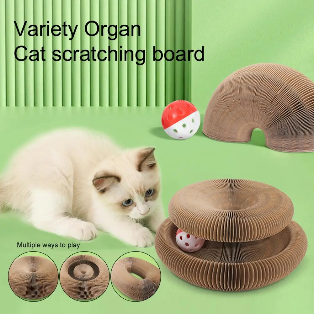 

Magic Organ Cat Scratching Board Interactive Foldable Grinding Claw with Bell Ball Catnip Accordion Corrugated Paper Pet Toy