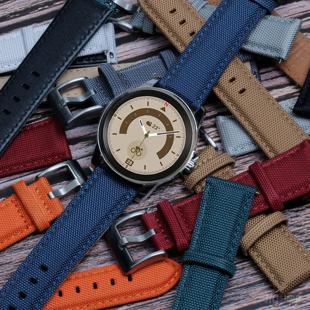 

Ремешок нейлоновый и кожаный для Samsung Galaxy Watch 5 4 3 45 мм, аксессуары для Huawei Watch Band Amazfit GTR2, 22 мм 20 мм