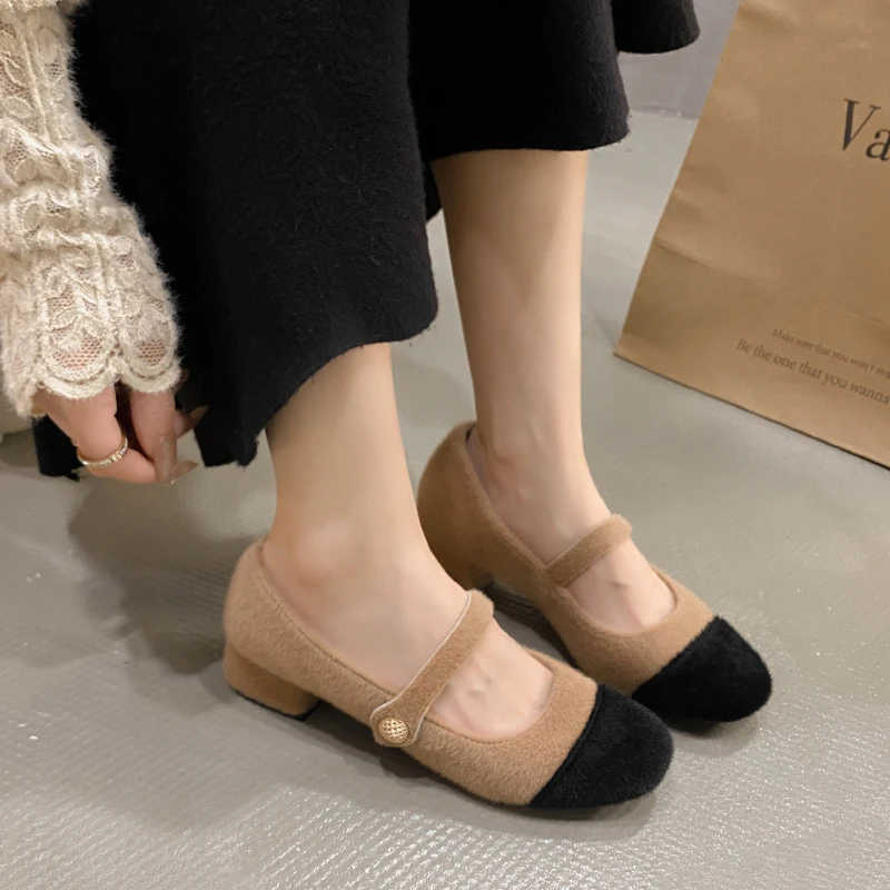 2024 новый стиль женские хлопковые туфли на флисовой подкладке корейская версия