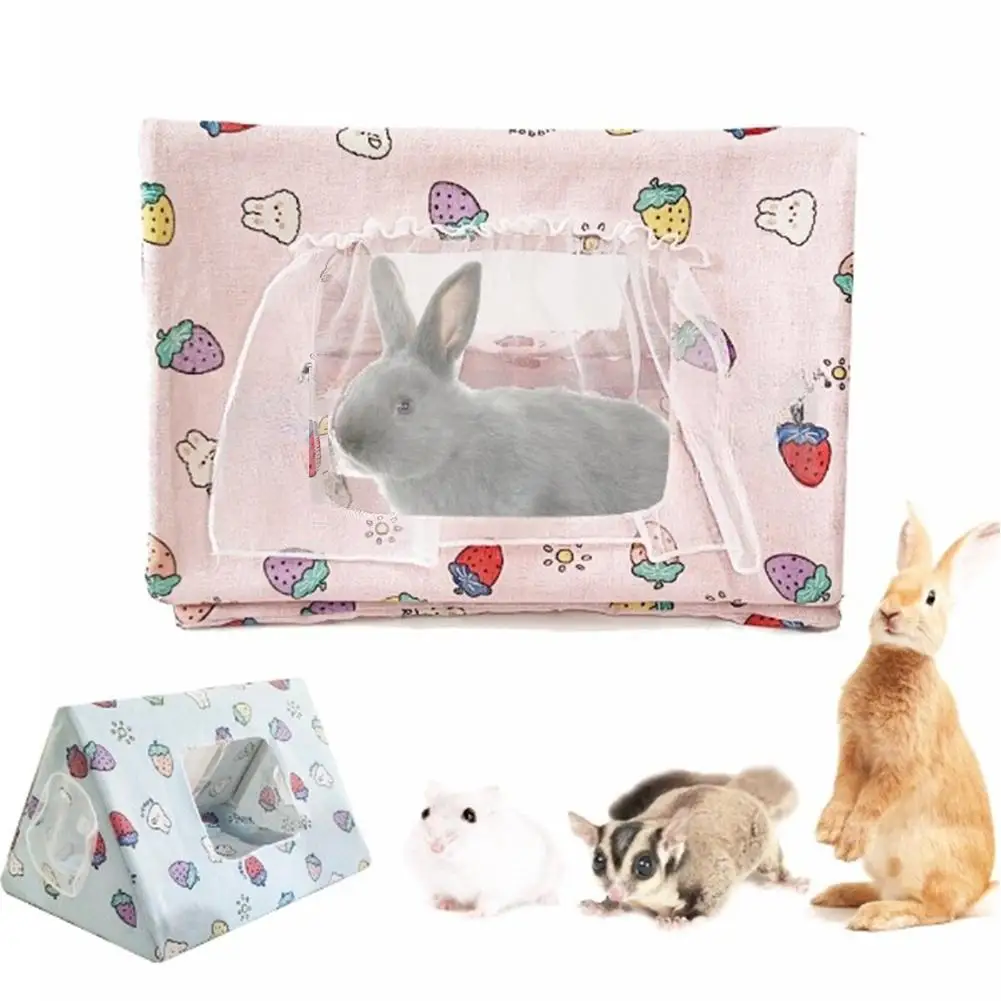 

Pet Play Tent Strawberry Printed Hidden House Cute Bowknot Cage Accessories For Squirrel Hamster Chinchilla Rabbit 25x37x22cm