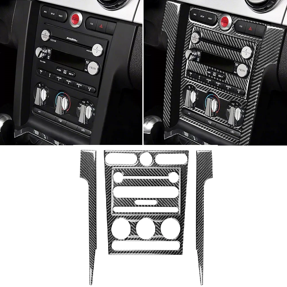 6pcs Carbon Fiber Interior Central Console Frame Cover Fit For Ford Mustang 2005-2009