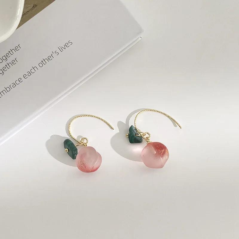 

Sweet Pink Peach Pendant Geometric Earrings for Women Round Alloy Hoop Earrings Morrocan Jewelry