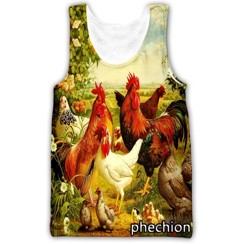 

phechion New Fashion Men/Women Animal Chicken Art 3D Printed Sleeveless Vest Streetwear Men Loose Sporting Tank Top A166
