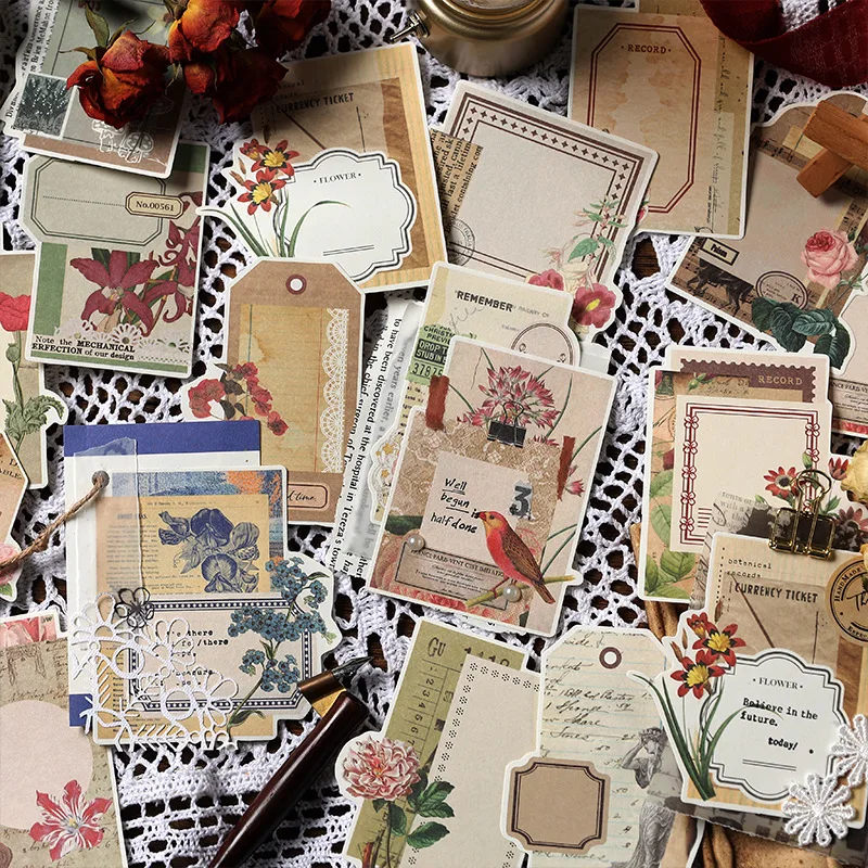 

20pcs Retro Material Card Memo Pad Handmade Flower Writable Border Material Retro Collage Background Deco Paper Junk Journaling