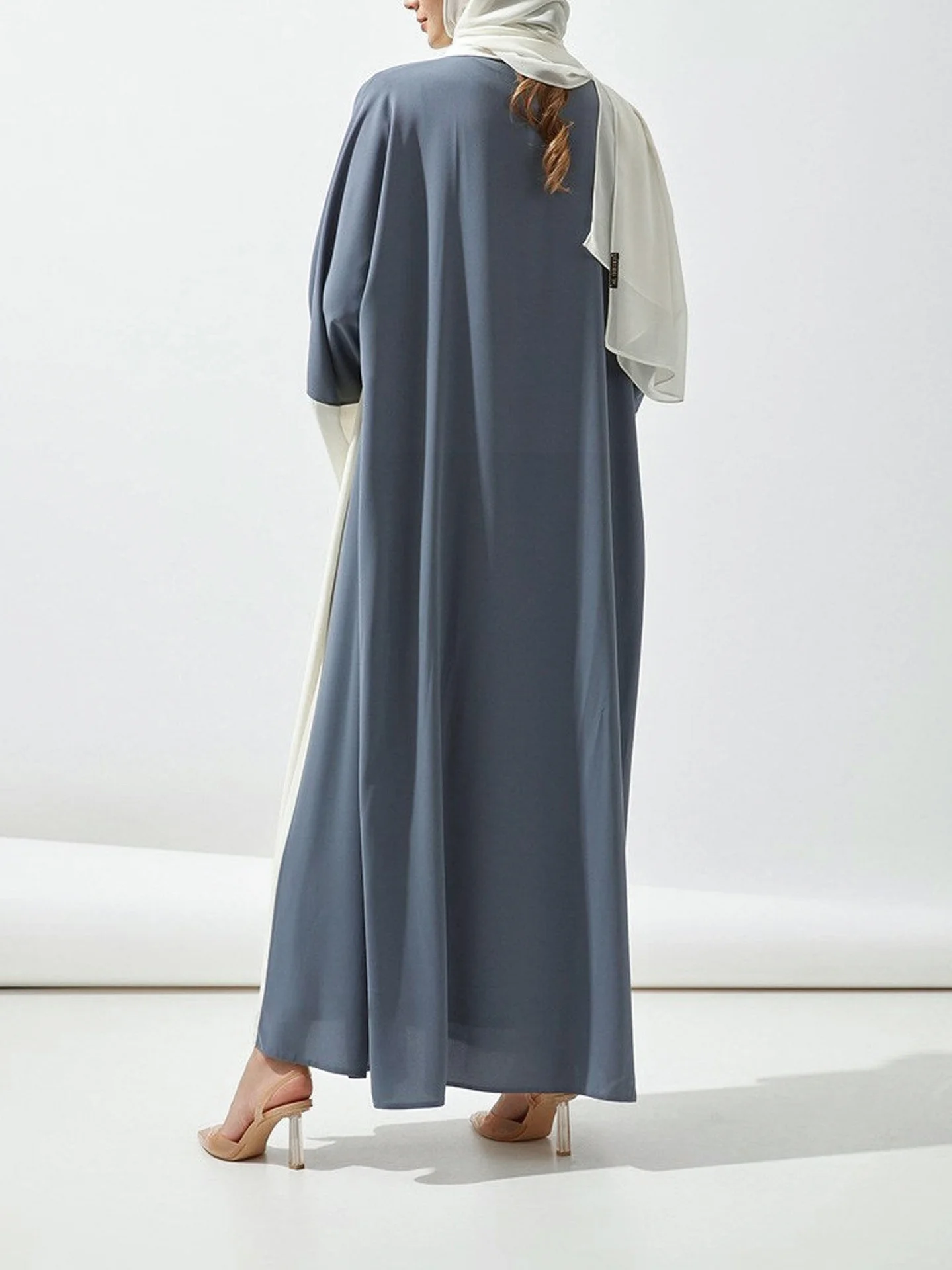 Fashion Opened Muslim Dresses Abaya For Women With Hajib Elegant Patchwork Cardigan Flare Sleeve Dubai Türkiye Islamic Clothing