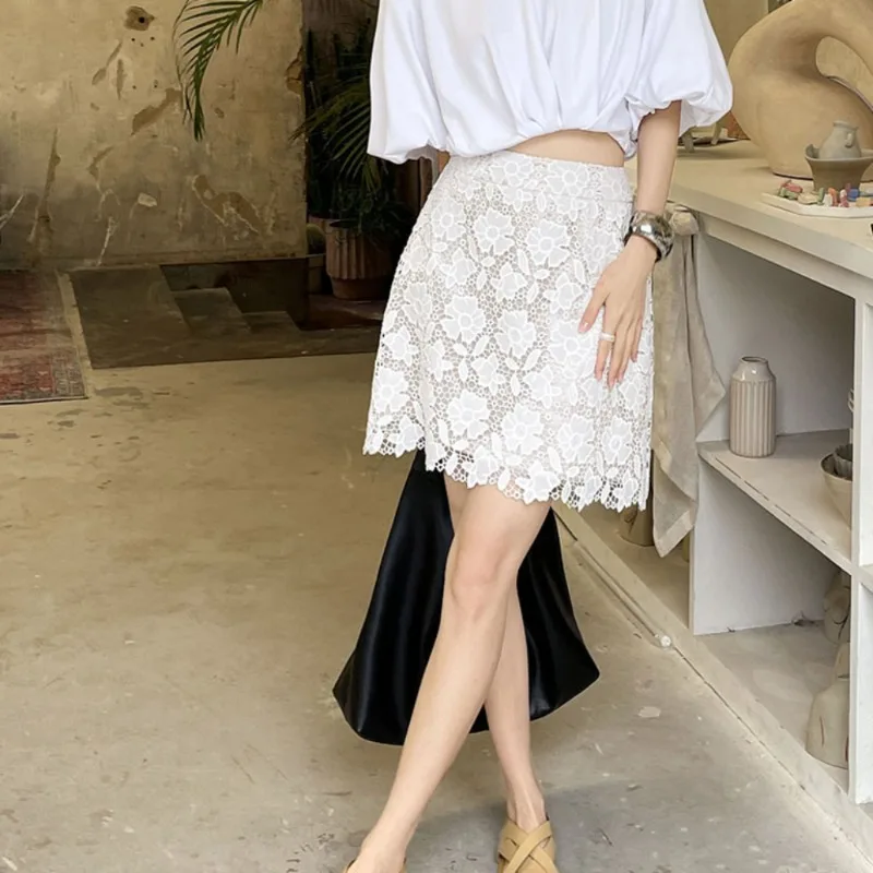 

Elegant Holiday Straight Skirt Women Office Lace Skirt Girls A-Line Hollow Out Fitness SKirt Slim Knee Length Plus SIze Skirt