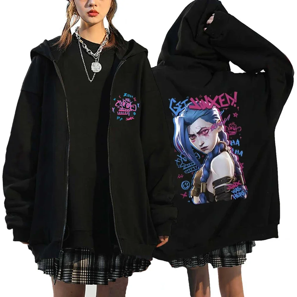 Фото Arcane Jinx куртки на молнии кукла обезьяна кролик граффити толстовки в стиле гранж черные толстовки в стиле аниме уличная одежда унисекс №4
