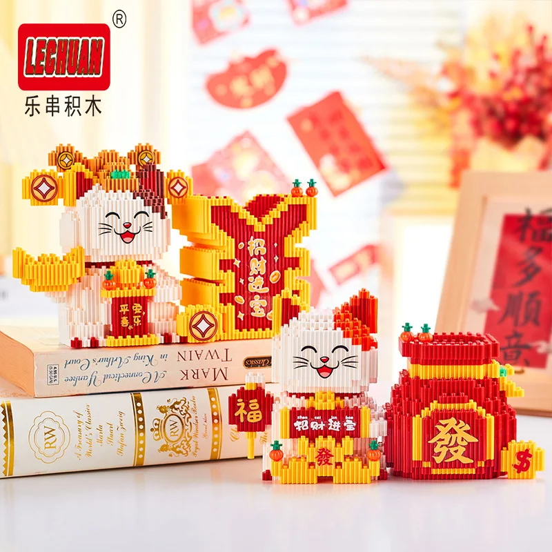 Linkgo Lucky Cat Diamond Building Blocks Maneki Neko Китайская культура сборка 3D модель мини-кирпичная