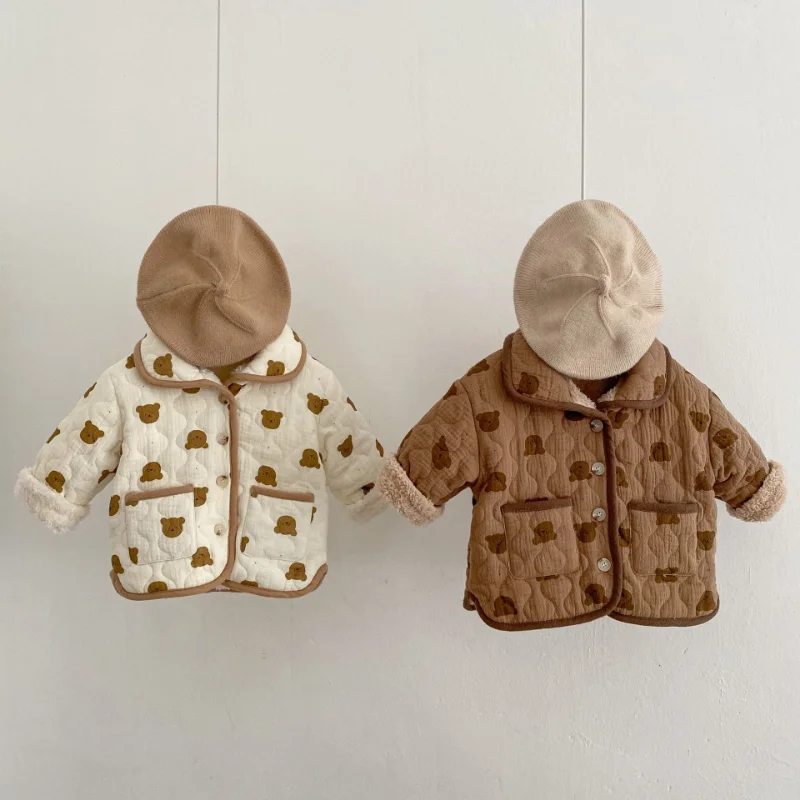 2022 Winter Fashion New Cotton-padded Cartoon Bear Boy's Coat Ins Korean Baby Coat Fleece Warm Jacket Cute Girl's Cashmere Coat