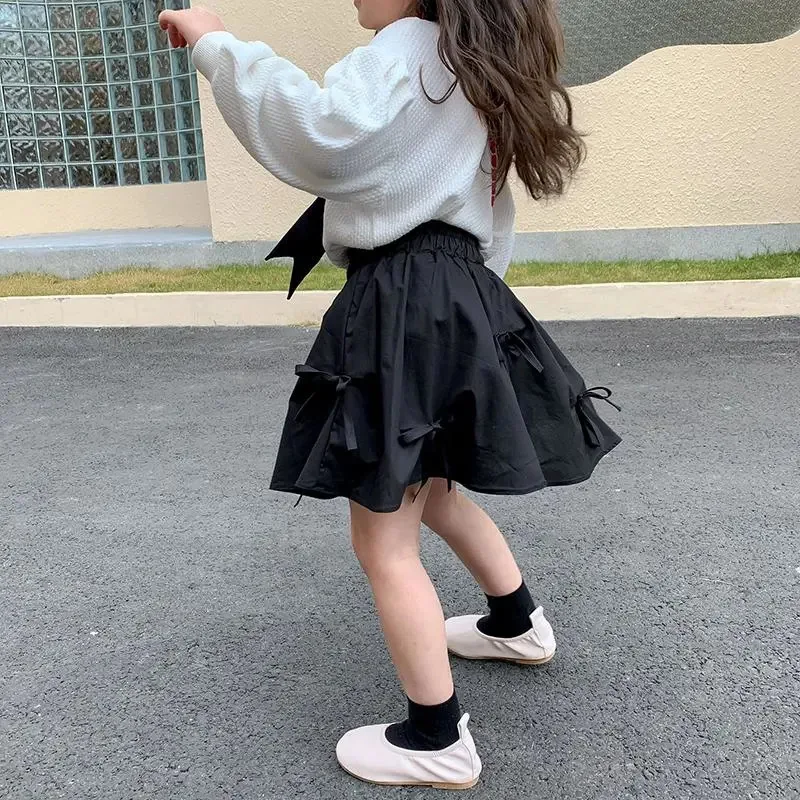 RiniLucia Kids Girls Summer Skirts 2022 New Arrival Children Princess Cotton Skirts Bowknot Teenage Girls Cute Solid Skirts