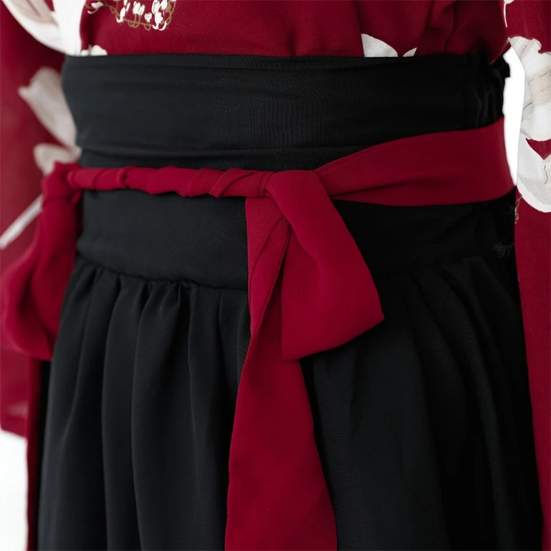 

85WB женское традиционное китайское платье ханьфу 3/4 расклешенные рукава топы с цветочным принтом юбка с высокой талией комплект униформы дл...