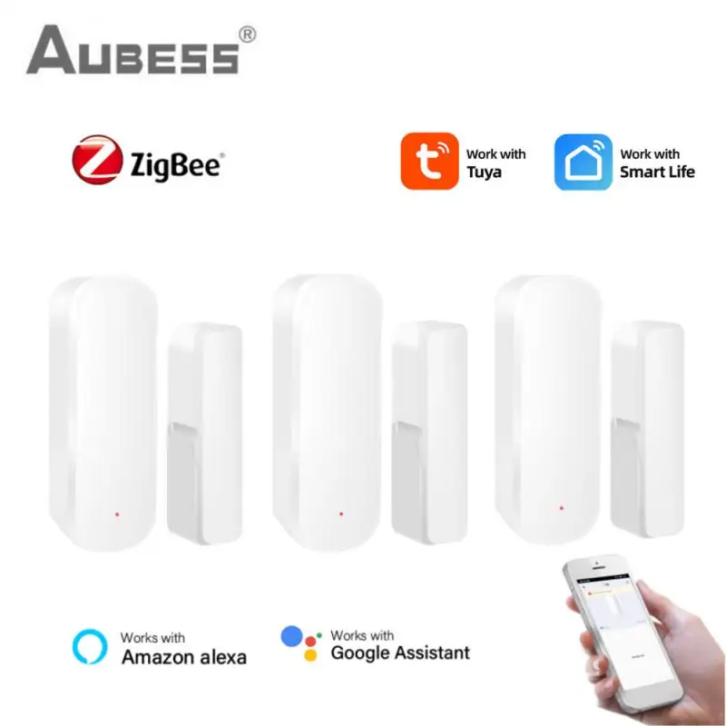 

Датчик для дверей и окон Tuya Smart ZigBee, Умный домашний датчик безопасности, мониторинг в режиме реального времени, работает с Alexa Google Home