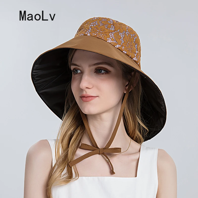Lady Fashion Beach Sun Hat Lace Splicing Wide Brim Hats for Women Summer Fishing Hiking Neck Protection Designer Hat Visor Cap