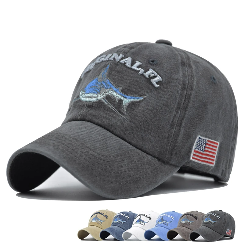 

New High Quality Wash Cotton America Flag Shark Men's Baseball Cap Women Snapback Hats for Men Bone Hip Hop Dad Hat Gorras