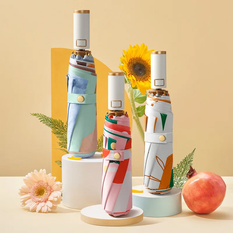 

Outdoor Automatic Flower Color Rain or Shine Umbrella Three Folding Sun Protection Anti-UV Vogue Beautiful Small Fresh Girl Gift