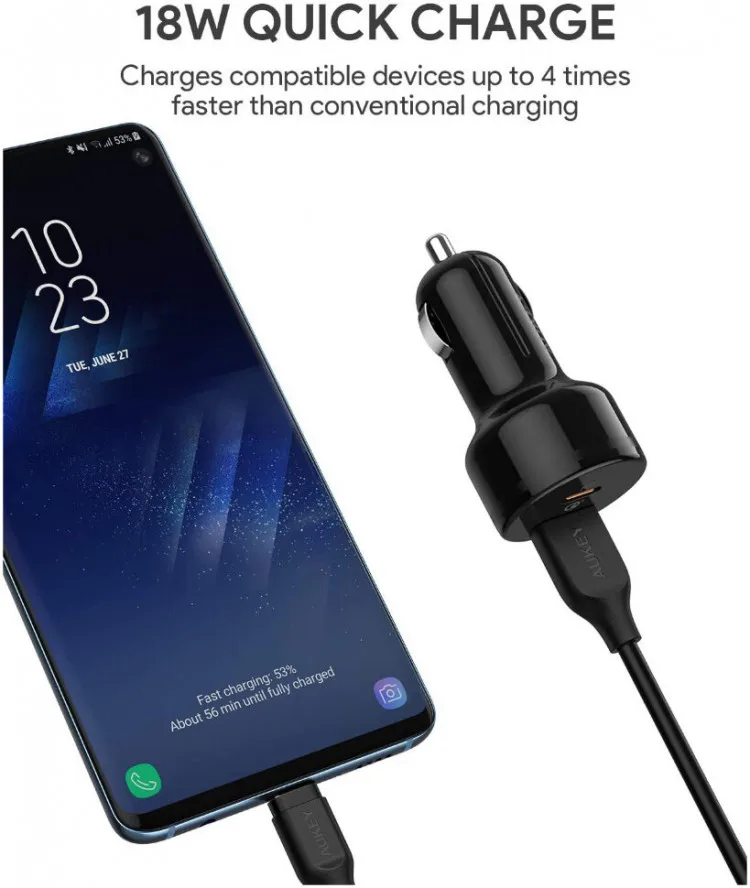 Автомобильное зарядное устройство Aukey 36W USB-C Car Charger цвет Черный (CC-Y15) | Мобильные