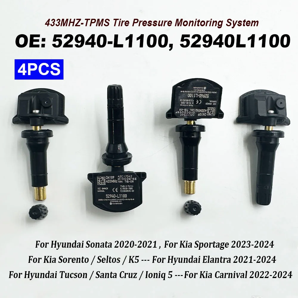 4 шт. для Hyundai Elantra Ioniq 5 Santa Cruz Sonata 2019-UP 433 МГц TPMS 52940-L1100 52940L1100 датчик контроля