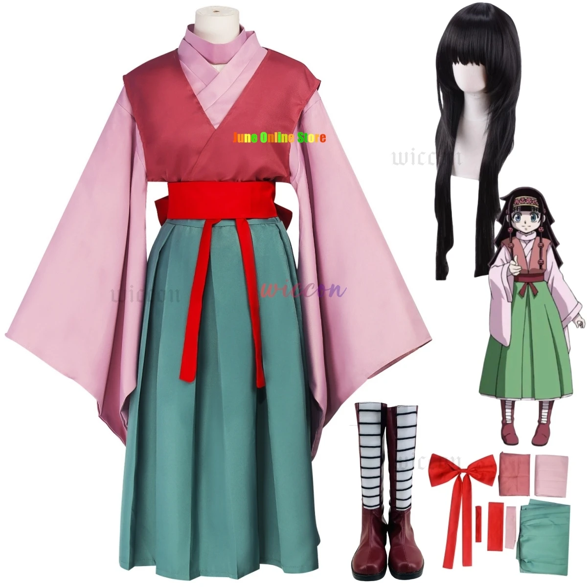 Anime HUNTER Aruka Zorudikku Cosplay Costume Alluka Zoldyck Japanese Kimono Wig Shoes Woman Cute Christmas Party Suit