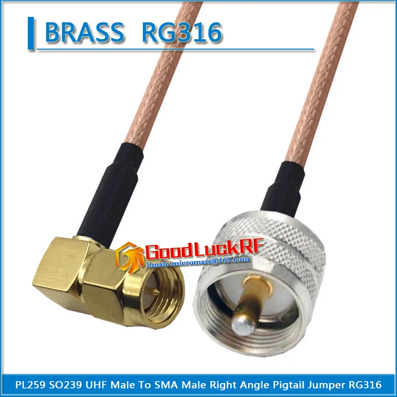 

1X Pcs PL259 PL-259 SO239 SO-239 UHF Male to SMA Male Right Angle 90 Degree Coaxial Type Pigtail Jumper RG316 Cable UHF to SMA