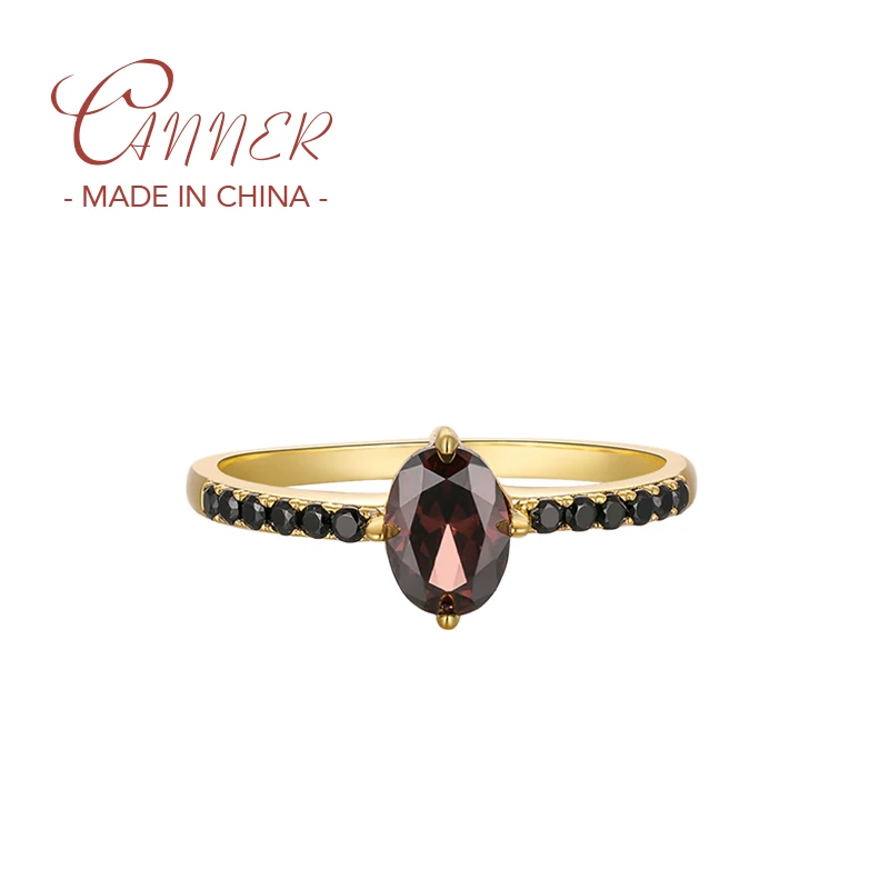 

CANNER Exquisite Anillos De Plata 925 Sterling Silver Micro Inlaid Single Row Black Zircon Rings For Lovers' Wedding Jewerly