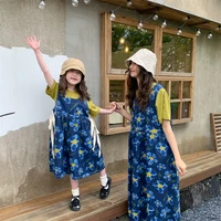 mom daughter denim dress with floral print mommy and baby matching dresses korean summer womens t shirtsdresses clothing sets