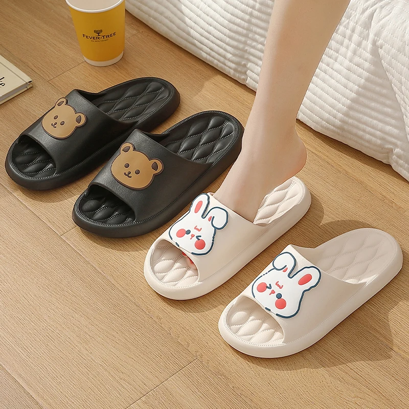 Summer Women Men's Slippers Indoor Bath Thick Platform Non-slip Home Easter Cartoon Flip Flops Bear Beach Sandals Ladies Shoes
