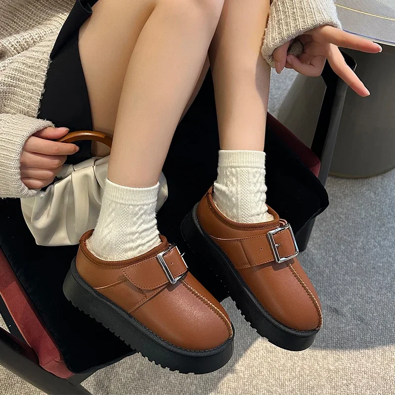 

Зимние сапоги на платформе для снежной погоды, короткие плюшевые сапоги из хлопка, новинка 2024, модная обувь с низким голенищем, повседневные уличные сапоги без задника