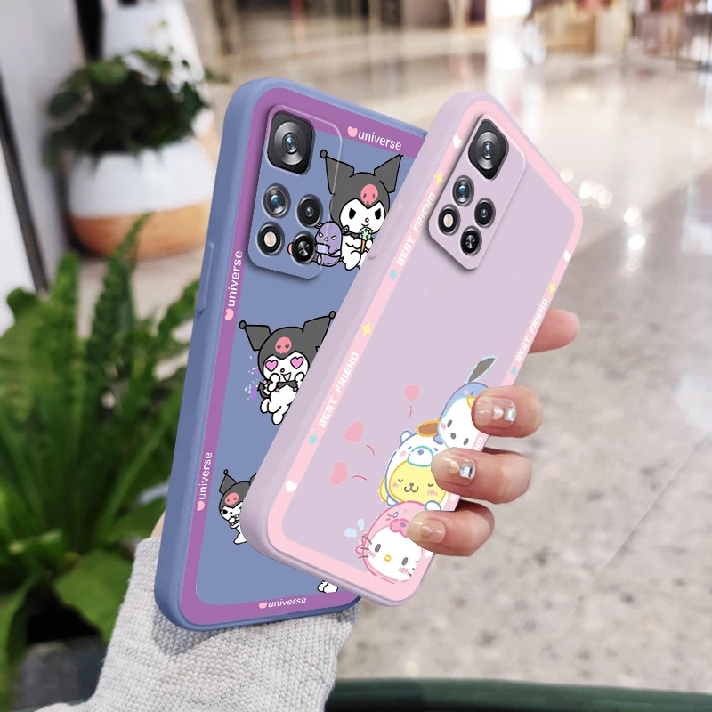 

Phone Case For Xiaomi Redmi Note 11 11S 11T 10S 10 9S 9T 9 8T 8 Pro Plus 5G Sanrio Kulomi Hello Kitty Liquid Rope Soft Funda