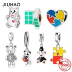 2021 модные квадратные радужные бусины-пазлы из серебра 925 пробы с медведем, подходят для оригинальных шармов, изготовление ювелирных изделий для браслетов JIUHAO