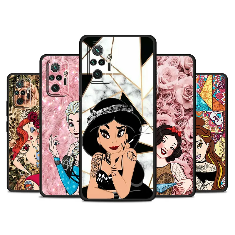

Phone Case for Xiaomi Redmi Note 11 10 9S 9 8 Pro K40 8T 9T 7 9C 9A 11T 11S 10C 10S Shockproof Cover Disney Princess Tattoo Arm
