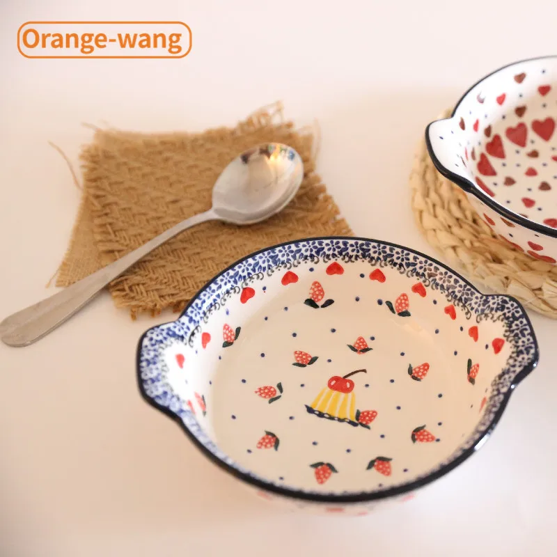 

Japanese Household Noodle Bowl Ceramic Soup Bowl With Handle Salad Pasta Bowl Kitchen Tableware Microwave Rice Soup Bowl Hot