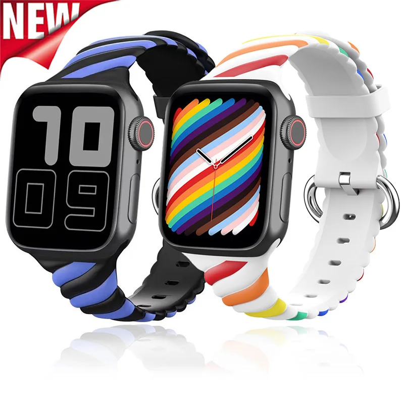 

Ремешок силиконовый для Apple Watch Band 44 мм 40 мм 42 мм 38 мм, резиновый браслет для детской серии iWatch 7 6 SE 5 4 3 45 мм 41 мм